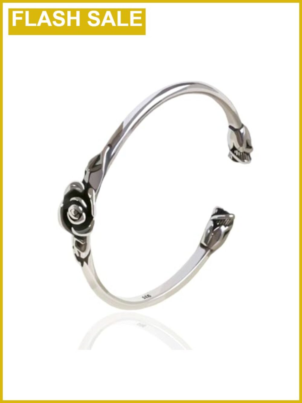 S925 Sterling Silver Rose Flower Cuff Bangle Adjustable Open Bracelet
